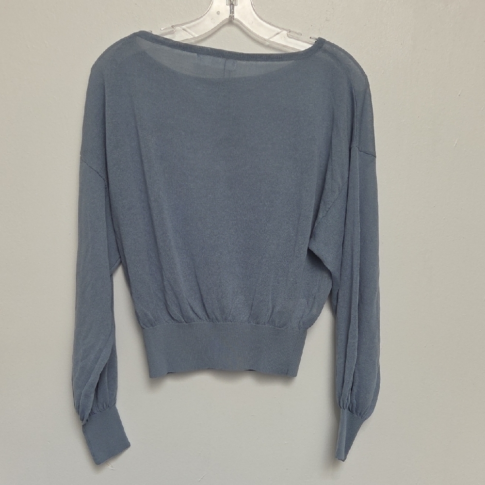 Mango Stone Silver Grsy  Boat Neck Bishops Long Sleeve Knitted Top Sz S Sweater - Picture 5 of 8